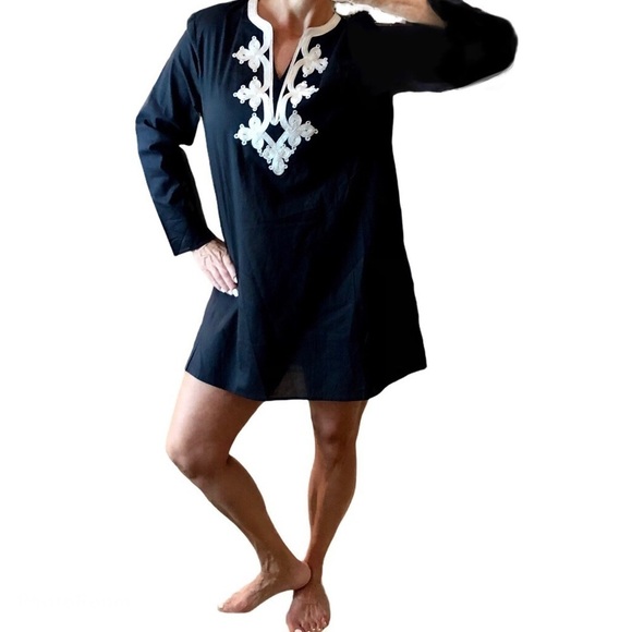 🖤Lilly Pulitzer Style Swim Suit Coverup Black & White Long Sleeves Size M - Picture 4 of 13